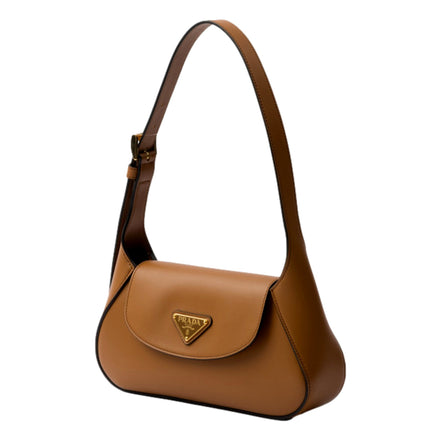 Prada City Flap Soft Calfskin Leather Shoulder Bag Caramel Brown