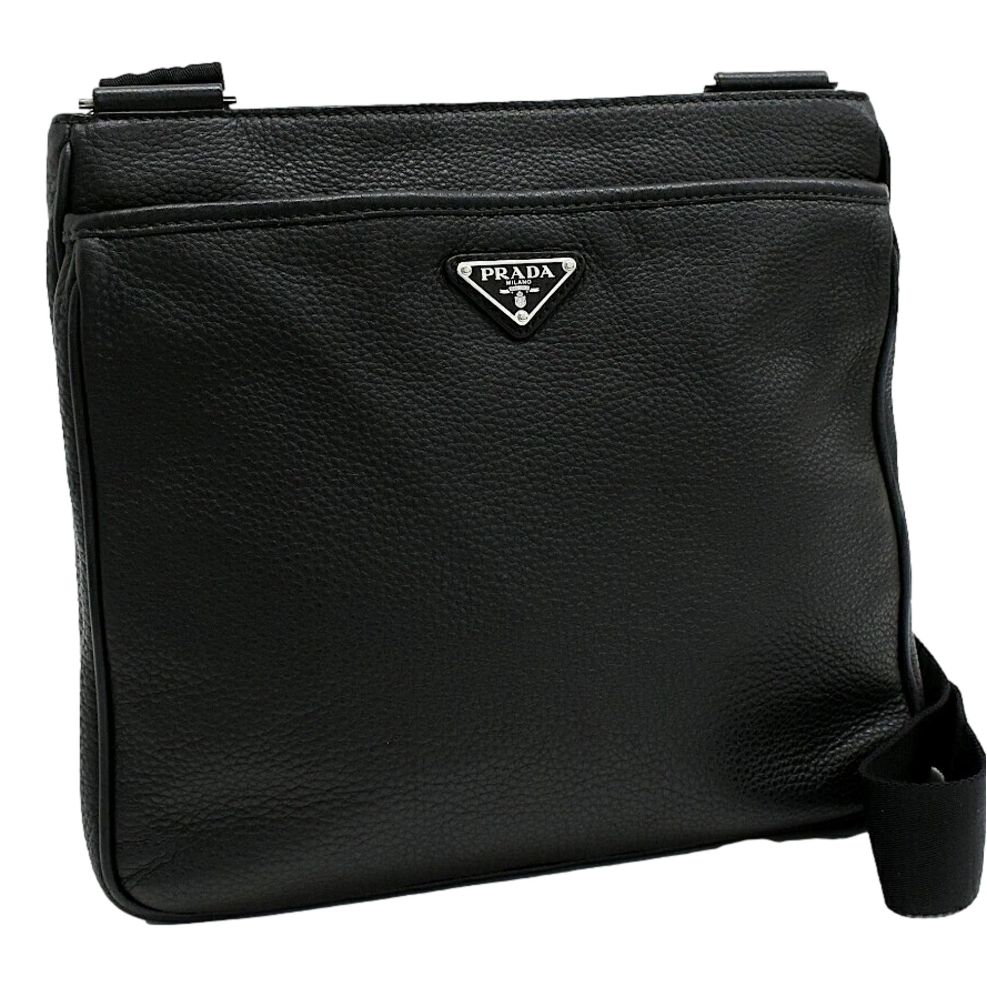 Prada City Vitello Leather Black Messenger Crossbody Bag available at Queen Bee of Beverly Hills