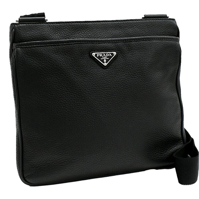 Prada City Vitello Leather Black Messenger Crossbody Bag available at Queen Bee of Beverly Hills