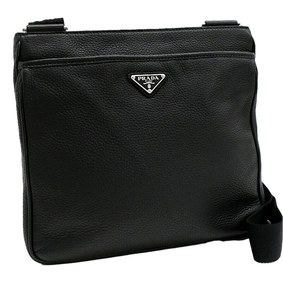 Prada City Vitello Leather Black Messenger Crossbody Bag available at Queen Bee of Beverly Hills