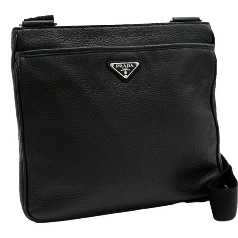 Prada City Vitello Leather Black Messenger Crossbody Bag available at Queen Bee of Beverly Hills