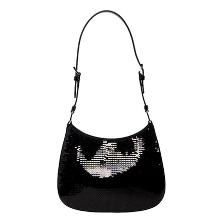 Prada Cleo Black and White Sequin Milano Logo Mini Leather Shoulder Bag available at Queen Bee of Beverly Hills