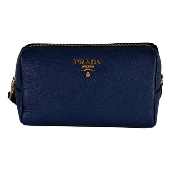 Prada Contenitore Baltico Navy Blue Vitello Daino Vanity Case available at Queen Bee of Beverly Hills