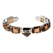 Prada Triangolo Silver Tone Brown Crystal Cuff Bracelet Triangle Logo sold at Queen Bee of Beverly Hills