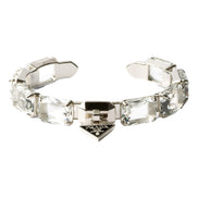 Prada Triangolo Silver Tone Crystal Cuff Bracelet Triangle Logo sold at Queen Bee of Beverly Hills