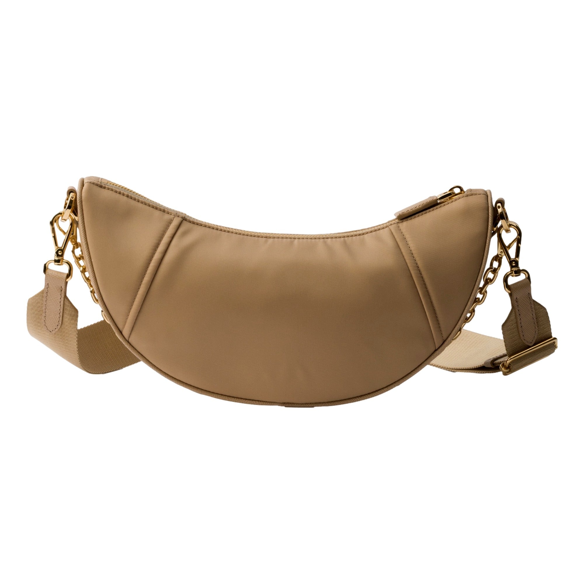Prada Demi Lune Re-Nylon Crescent Shoulder Bag Beige available at Queen Bee of Beverly Hills
