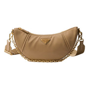Prada Demi Lune Re-Nylon Crescent Shoulder Bag Beige available at Queen Bee of Beverly Hills