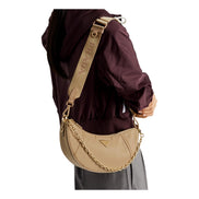 Prada Demi Lune Re-Nylon Crescent Shoulder Bag Beige available at Queen Bee of Beverly Hills