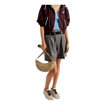 Prada Demi Lune Re-Nylon Crescent Shoulder Bag Beige available at Queen Bee of Beverly Hills