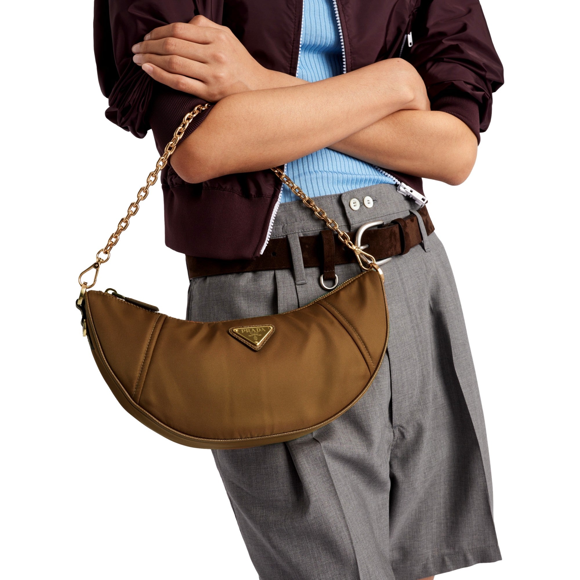 Prada Demi Lune Re-Nylon Crescent Shoulder Bag available at Queen Bee of Beverly Hills