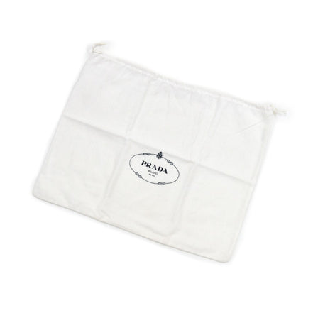 Prada Dust Bag Cover Drawstring White Logo Velour Fabric Medium available at Queen Bee of Beverly Hills