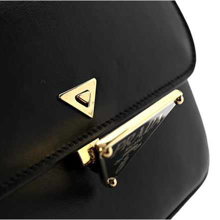 Prada Embleme Triangle Logo Soft Calfskin Crossbody Bag Black sold at Queen Bee of Beverly Hills