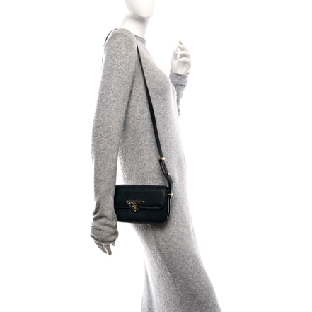 Prada Embleme Triangle Logo Soft Calfskin Crossbody Bag Black sold at Queen Bee of Beverly Hills