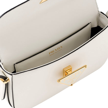 Prada Embleme Triangle Logo Soft Calfskin Crossbody Bag White