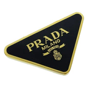 Prada Enameled Metal Logo Pin Key Ring Black and Gold Purse Charm available at Queen Bee of Beverly Hills