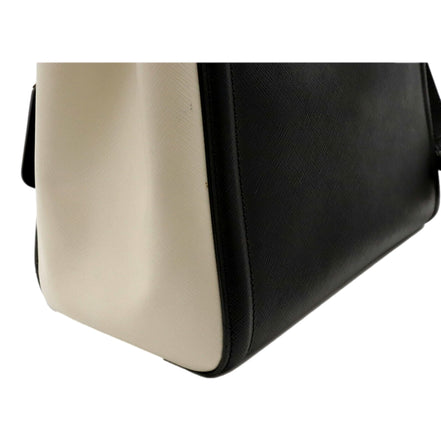 Prada Nero Black Ivory Saffiano Leather 2-Way Tote Bag - available at Queen Bee of Beverly Hills. 