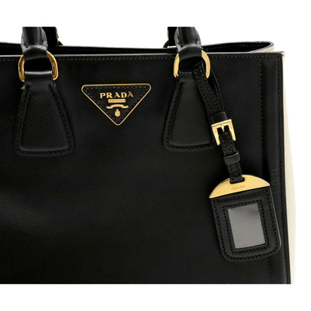 Prada Nero Black Ivory Saffiano Leather 2-Way Tote Bag - available at Queen Bee of Beverly Hills. 
