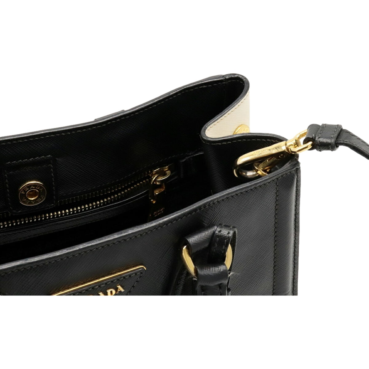 Prada Nero Black Ivory Saffiano Leather 2-Way Tote Bag - available at Queen Bee of Beverly Hills. 