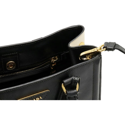 Prada Nero Black Ivory Saffiano Leather 2-Way Tote Bag - available at Queen Bee of Beverly Hills. 