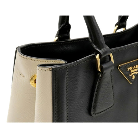 Prada Nero Black Ivory Saffiano Leather 2-Way Tote Bag - available at Queen Bee of Beverly Hills. 