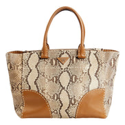 Prada Galleria Natural Python Leather Brown Double Zip Tote Handbag available at Queen Bee of Beverly Hills