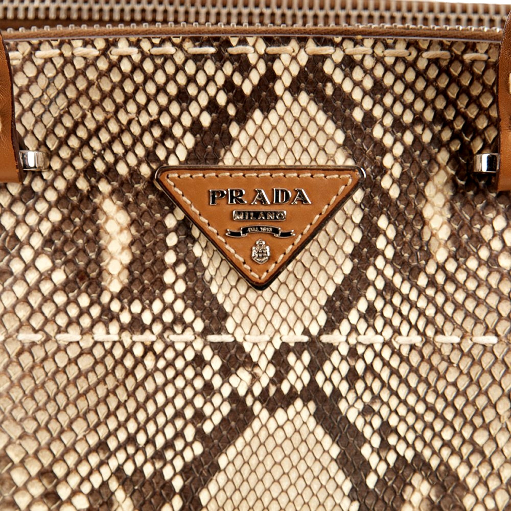 Prada Galleria Natural Python Leather Brown Double Zip Tote Handbag available at Queen Bee of Beverly Hills