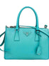 Prada Galleria Saffiano Lux Leather Small Tote Handbag Giada Teal available at Queen Bee of Beverly Hills