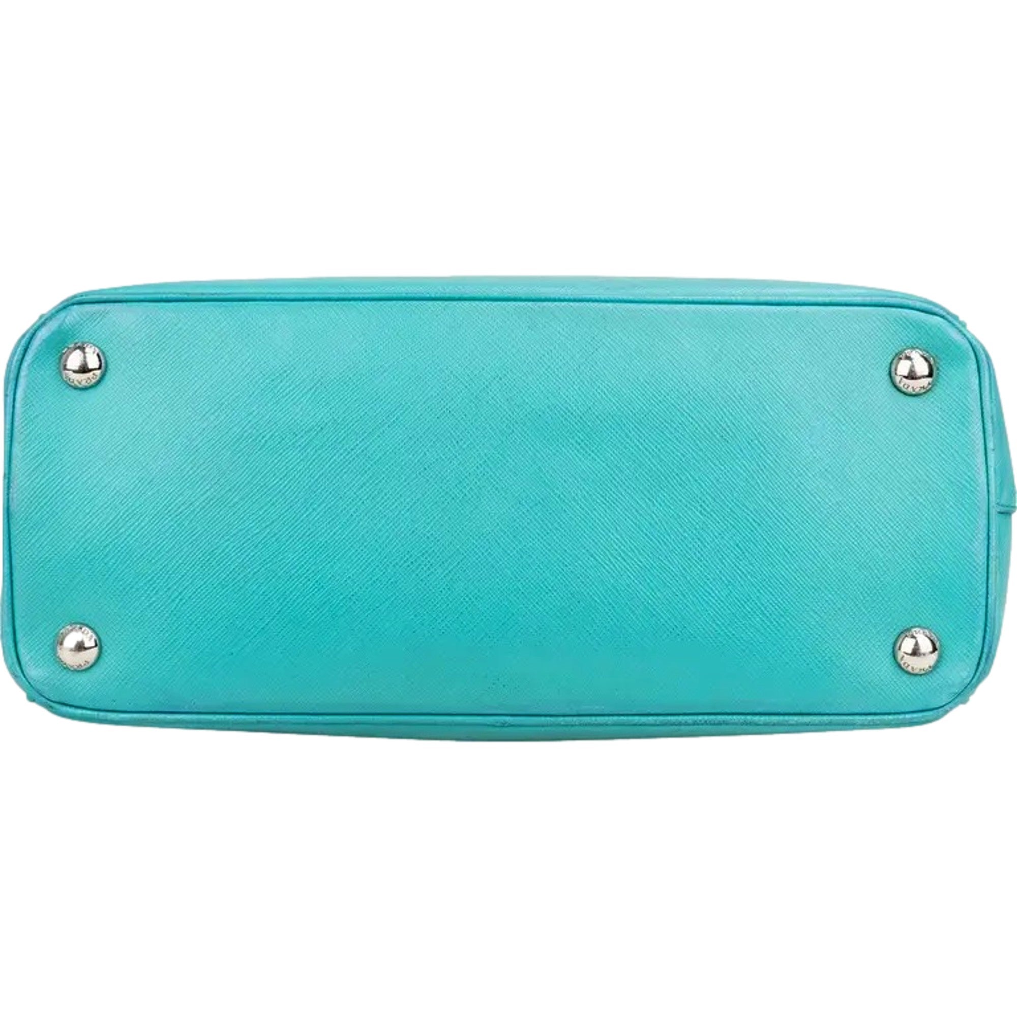 Prada Galleria Saffiano Lux Leather Small Tote Handbag Giada Teal available at Queen Bee of Beverly Hills