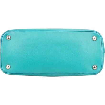 Prada Galleria Saffiano Lux Leather Small Tote Handbag Giada Teal available at Queen Bee of Beverly Hills