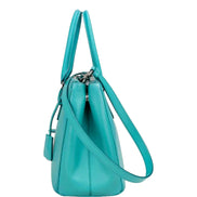 Prada Galleria Saffiano Lux Leather Small Tote Handbag Giada Teal available at Queen Bee of Beverly Hills