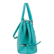 Prada Galleria Saffiano Lux Leather Small Tote Handbag Giada Teal available at Queen Bee of Beverly Hills