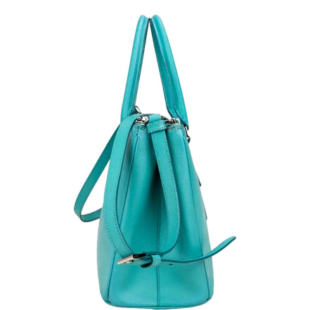 Prada Galleria Saffiano Lux Leather Small Tote Handbag Giada Teal available at Queen Bee of Beverly Hills