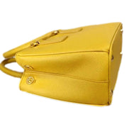 Prada Galleria Saffiano Lux Leather Small Tote Handbag Sole Yellow available at Queen Bee of Beverly Hills