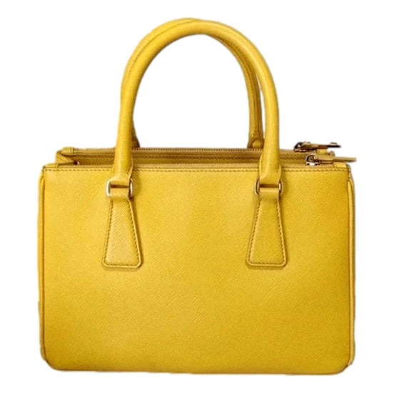 Prada Galleria Saffiano Lux Leather Small Tote Handbag Sole Yellow available at Queen Bee of Beverly Hills