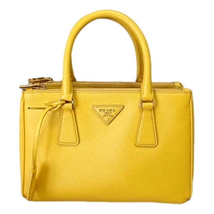 Prada Galleria Saffiano Lux Leather Small Tote Handbag Sole Yellow available at Queen Bee of Beverly Hills