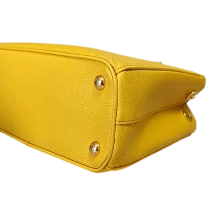 Prada Galleria Saffiano Lux Leather Small Tote Handbag Sole Yellow available at Queen Bee of Beverly Hills