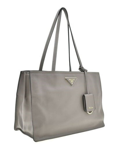 Prada Argilla Grey Glace Calf Leather Shopping Tote Bag - available at Queen Bee of Beverly Hills. 