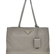 Prada Argilla Grey Glace Calf Leather Shopping Tote Bag - available at Queen Bee of Beverly Hills. 