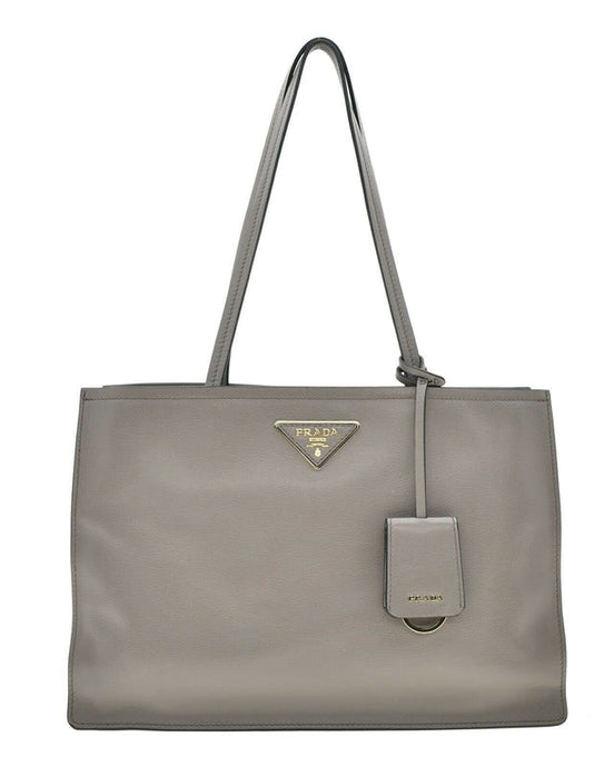 Prada Argilla Grey Glace Calf Leather Shopping Tote Bag - available at Queen Bee of Beverly Hills. 