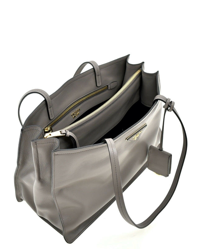 Prada Argilla Grey Glace Calf Leather Shopping Tote Bag - available at Queen Bee of Beverly Hills. 