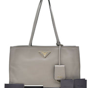 Prada Argilla Grey Glace Calf Leather Shopping Tote Bag - available at Queen Bee of Beverly Hills. 