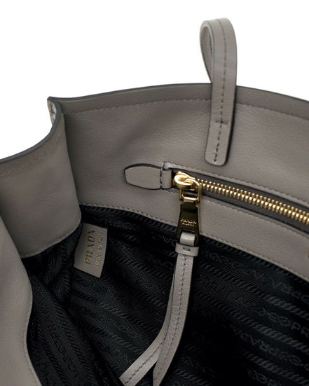 Prada Argilla Grey Glace Calf Leather Shopping Tote Bag - available at Queen Bee of Beverly Hills. 