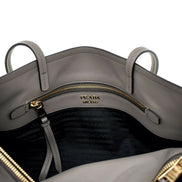 Prada Argilla Grey Glace Calf Leather Shopping Tote Bag - available at Queen Bee of Beverly Hills. 
