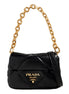 Prada Gold Logo Black Quilted Nappa Patch Leather Small Shoulder Bag available at Queen Bee of Beverly Hills