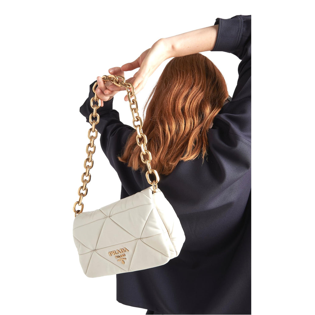 Prada Gold Logo Ivory Quilted Nappa Patch Leather Shoulder Bag at_Queen_Bee_of_Beverly_Hills