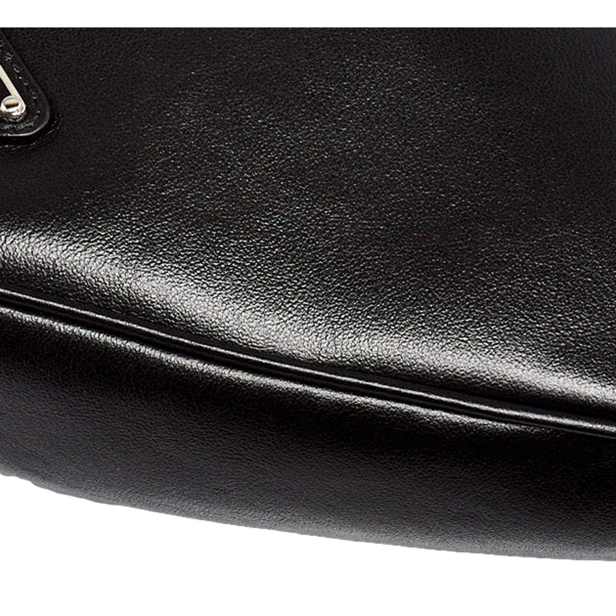 Prada Grace Triangle Leather Pouch Clutch Bag with Embossed Logo Nero Black available at Queen Bee of Beverly Hills