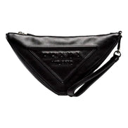 Prada Grace Triangle Leather Pouch Clutch Bag with Embossed Logo Nero Black available at Queen Bee of Beverly Hills