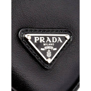 Prada Grace Triangle Leather Pouch Clutch Bag with Embossed Logo Nero Black available at Queen Bee of Beverly Hills
