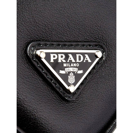 Prada Grace Triangle Leather Pouch Clutch Bag with Embossed Logo Nero Black available at Queen Bee of Beverly Hills