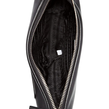 Prada Grace Triangle Leather Pouch Clutch Bag with Embossed Logo Nero Black available at Queen Bee of Beverly Hills